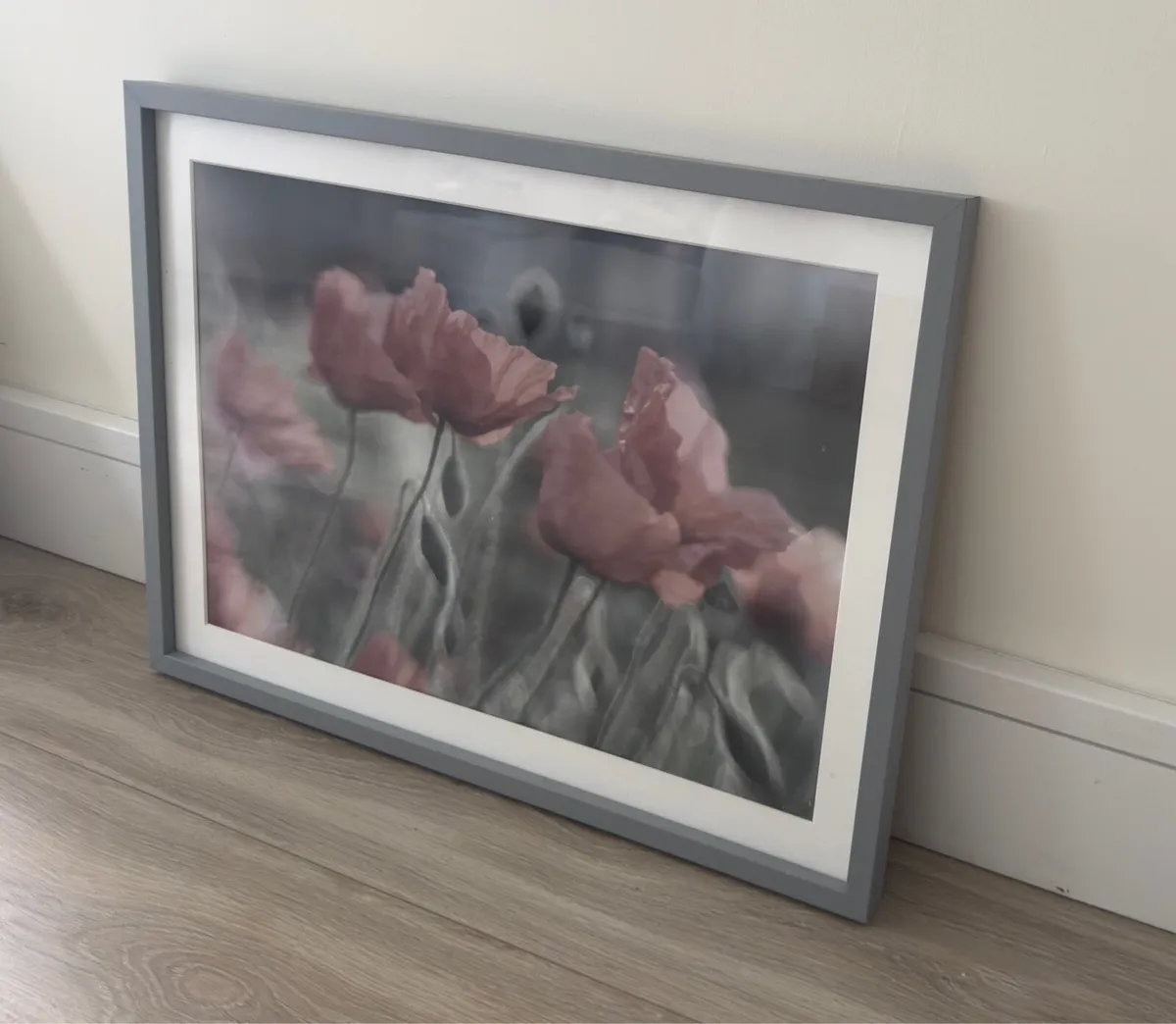 Elegant Pink Floral Wall Art with Grey Frame - Image 2