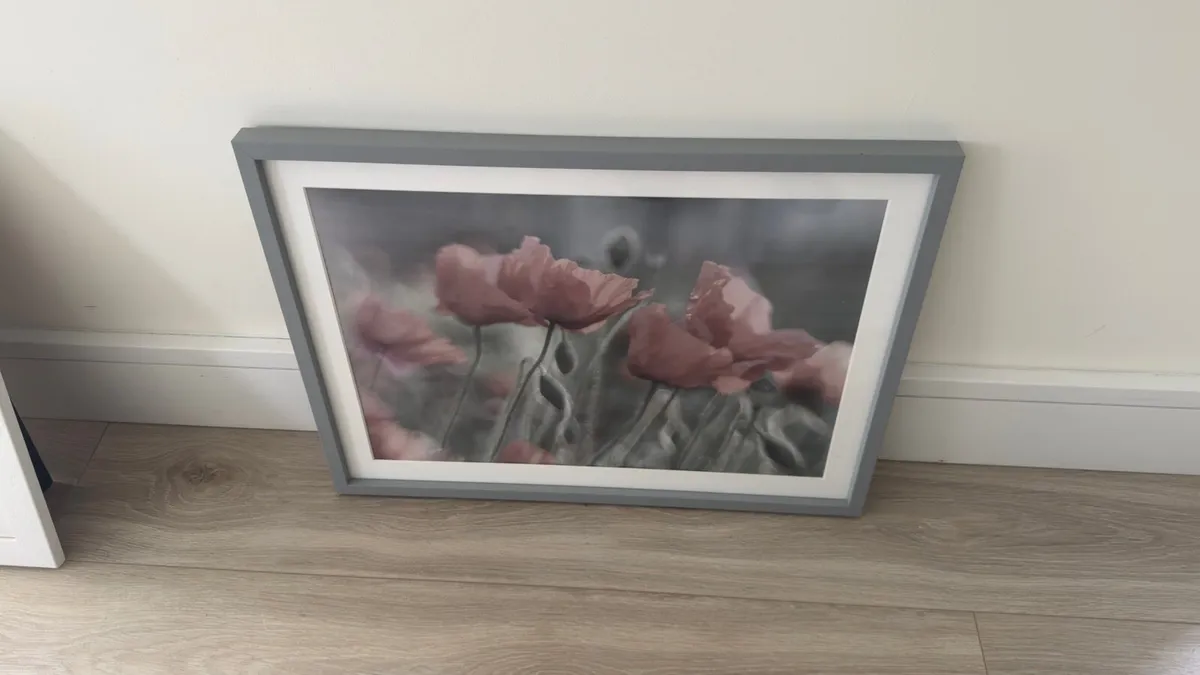 Elegant Pink Floral Wall Art with Grey Frame - Image 1