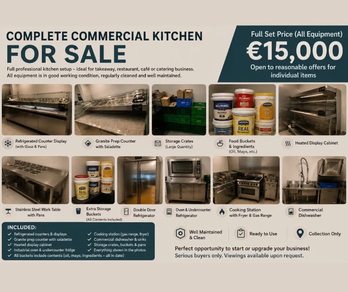 Complete commercial kitchen setup for sale