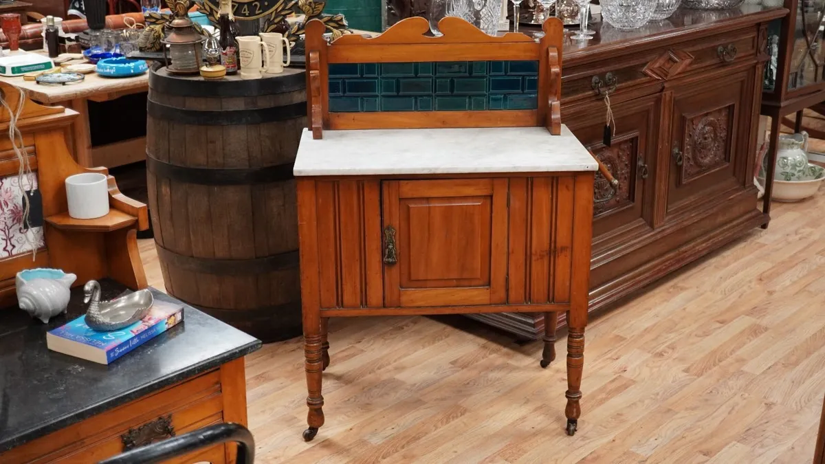 Victorian Walnut Marble Top Washstand - Image 1