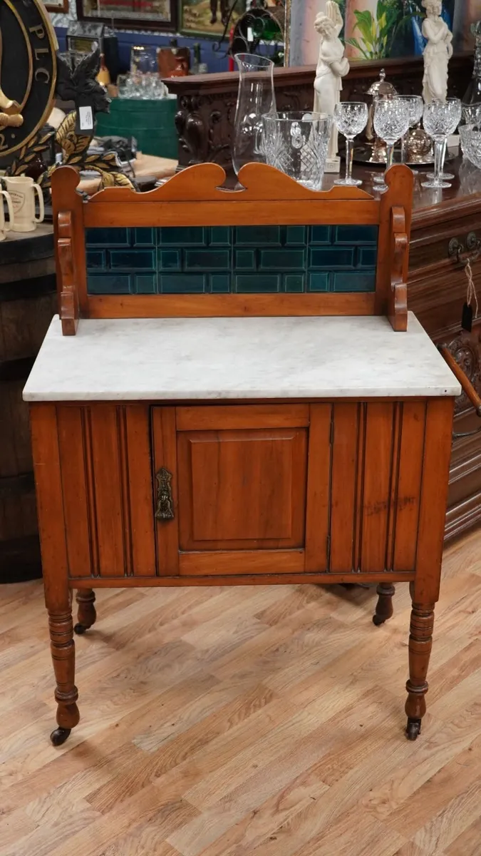 Victorian Walnut Marble Top Washstand - Image 2