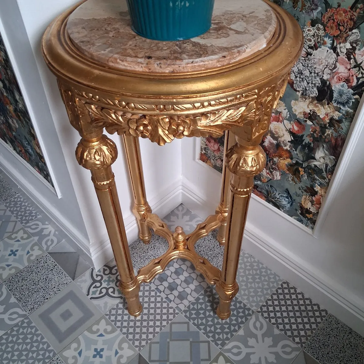 One old gold tall table as seen. - Image 1