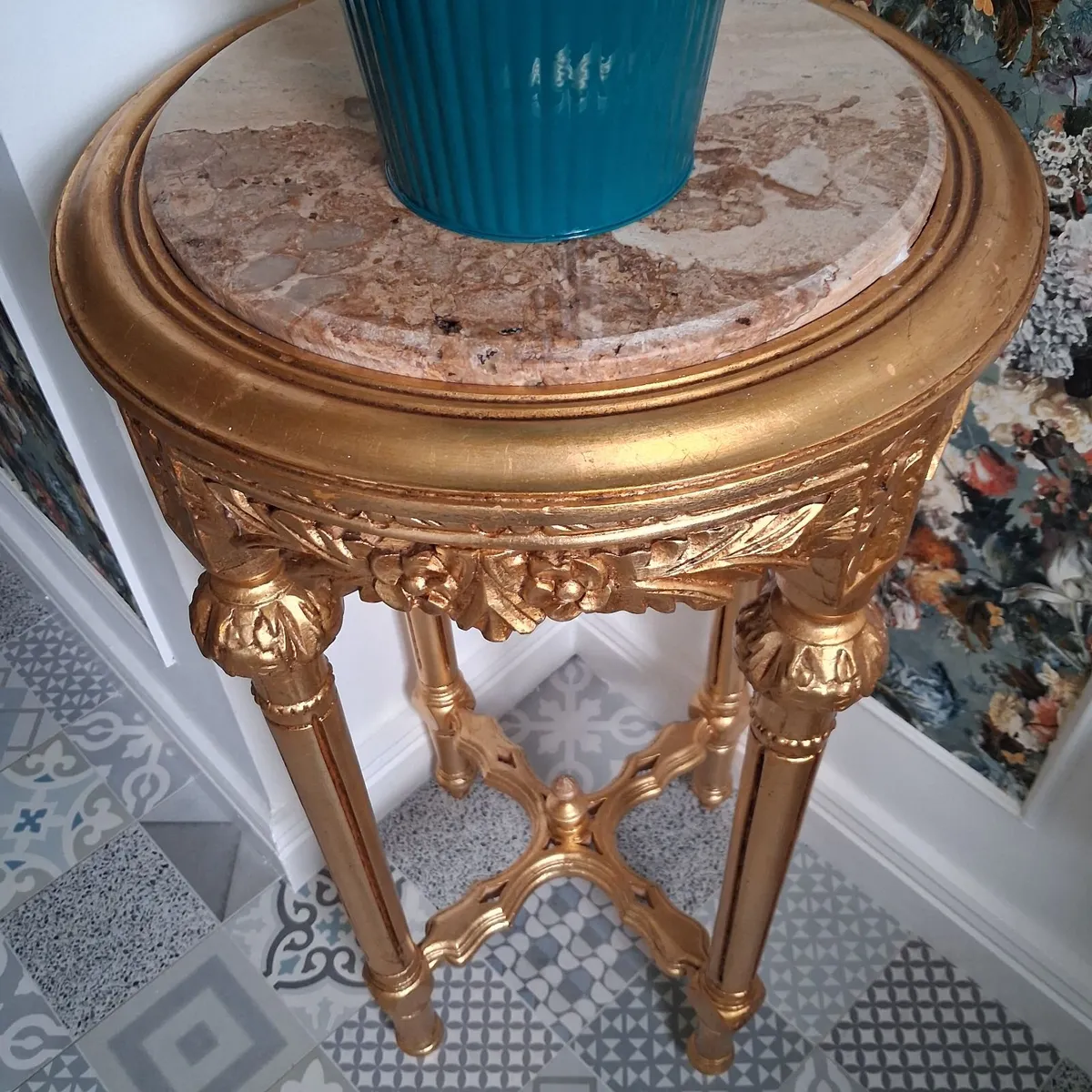 One old gold tall table as seen. - Image 2