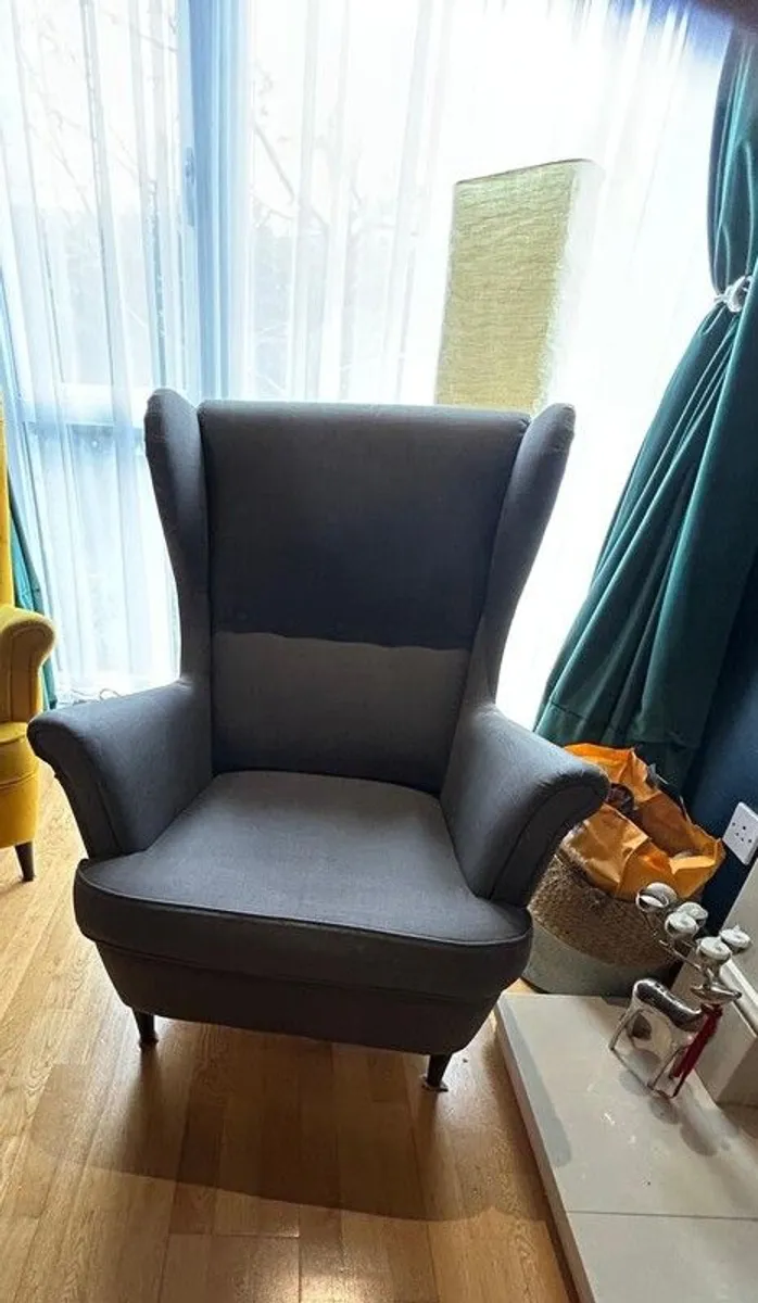 IKEA STRANDMON Wing Chair and footstool - Nordvalla dark grey - Image 4