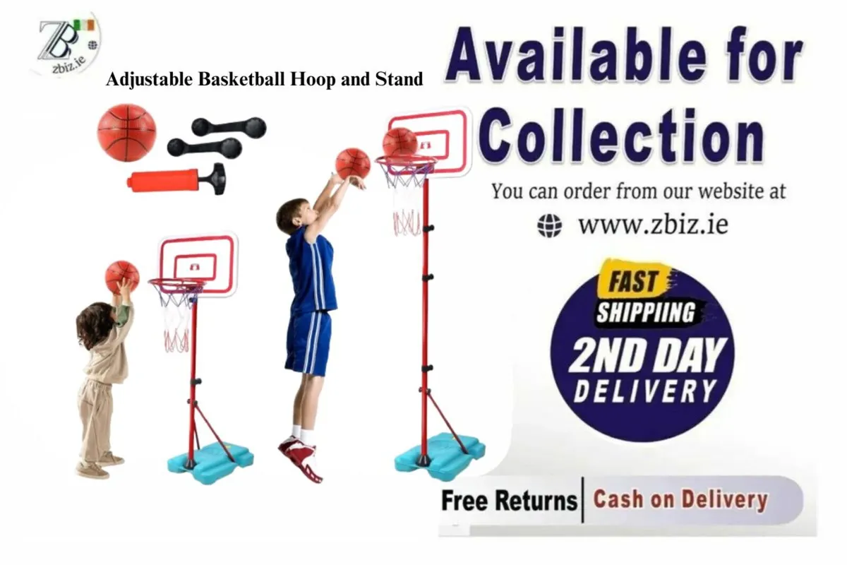 190CM Adjustable Basketball Hoop with Stand - Image 1