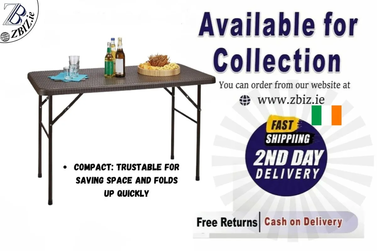 Rattan Look Weatherproof Folding Garden Table - Image 1