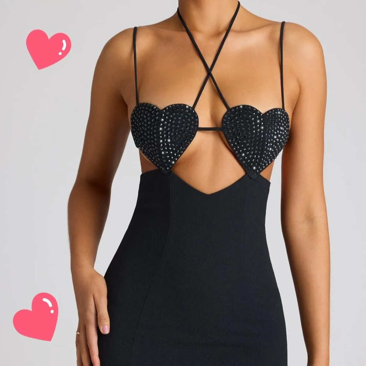 Oh Polly Black Sequin Heart Shape Mini Dress 6UK - Image 2