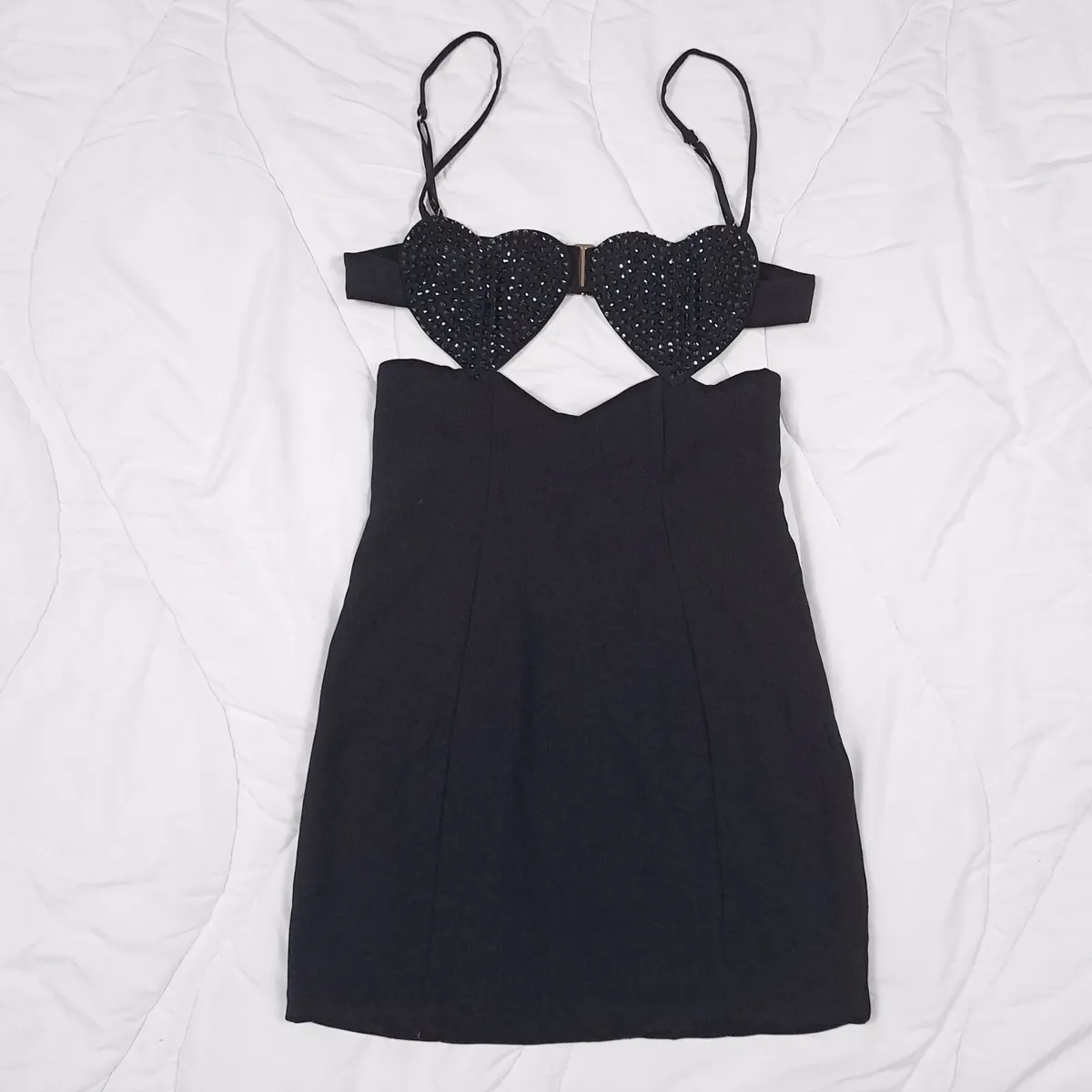 Oh Polly Black Sequin Heart Shape Mini Dress 6UK - Image 1
