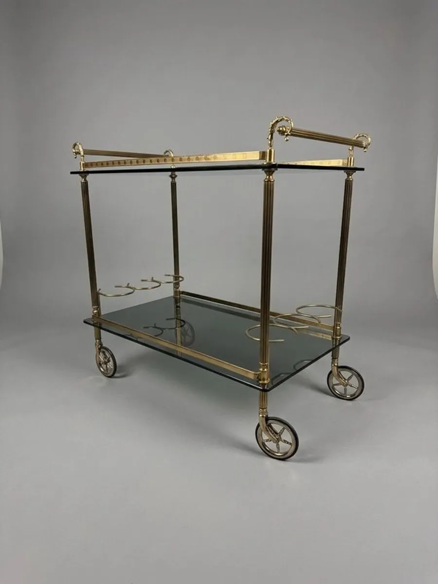 Hollywood Regency Brass & Glass Bar or Drinks Trolley - Image 1