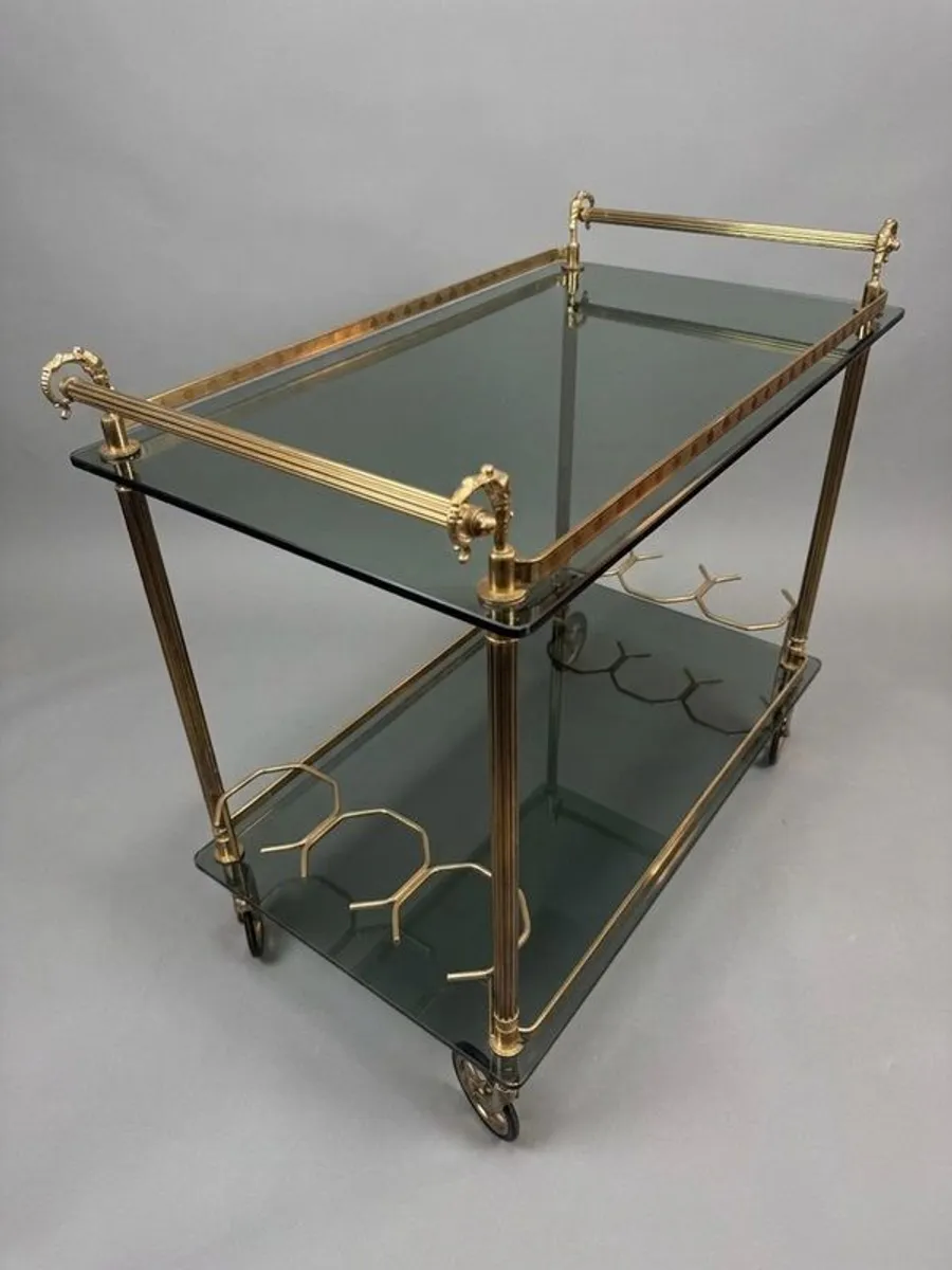 Hollywood Regency Brass & Glass Bar or Drinks Trolley - Image 2