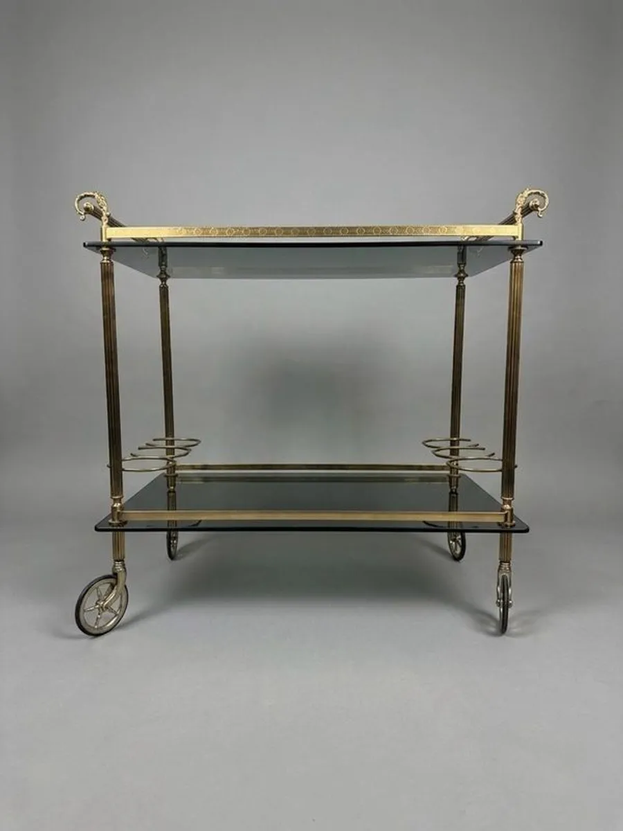 Hollywood Regency Brass & Glass Bar or Drinks Trolley - Image 3
