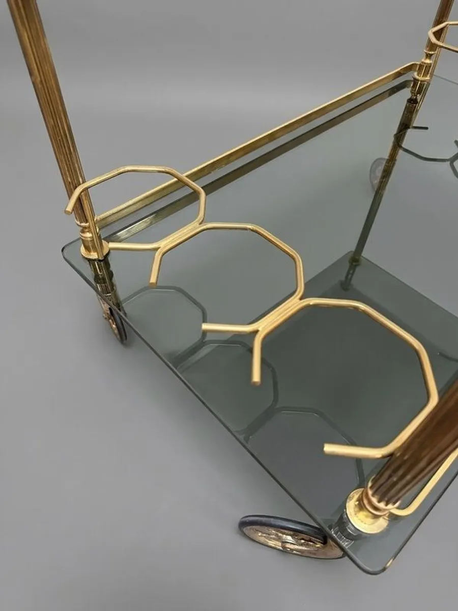 Hollywood Regency Brass & Glass Bar or Drinks Trolley - Image 4