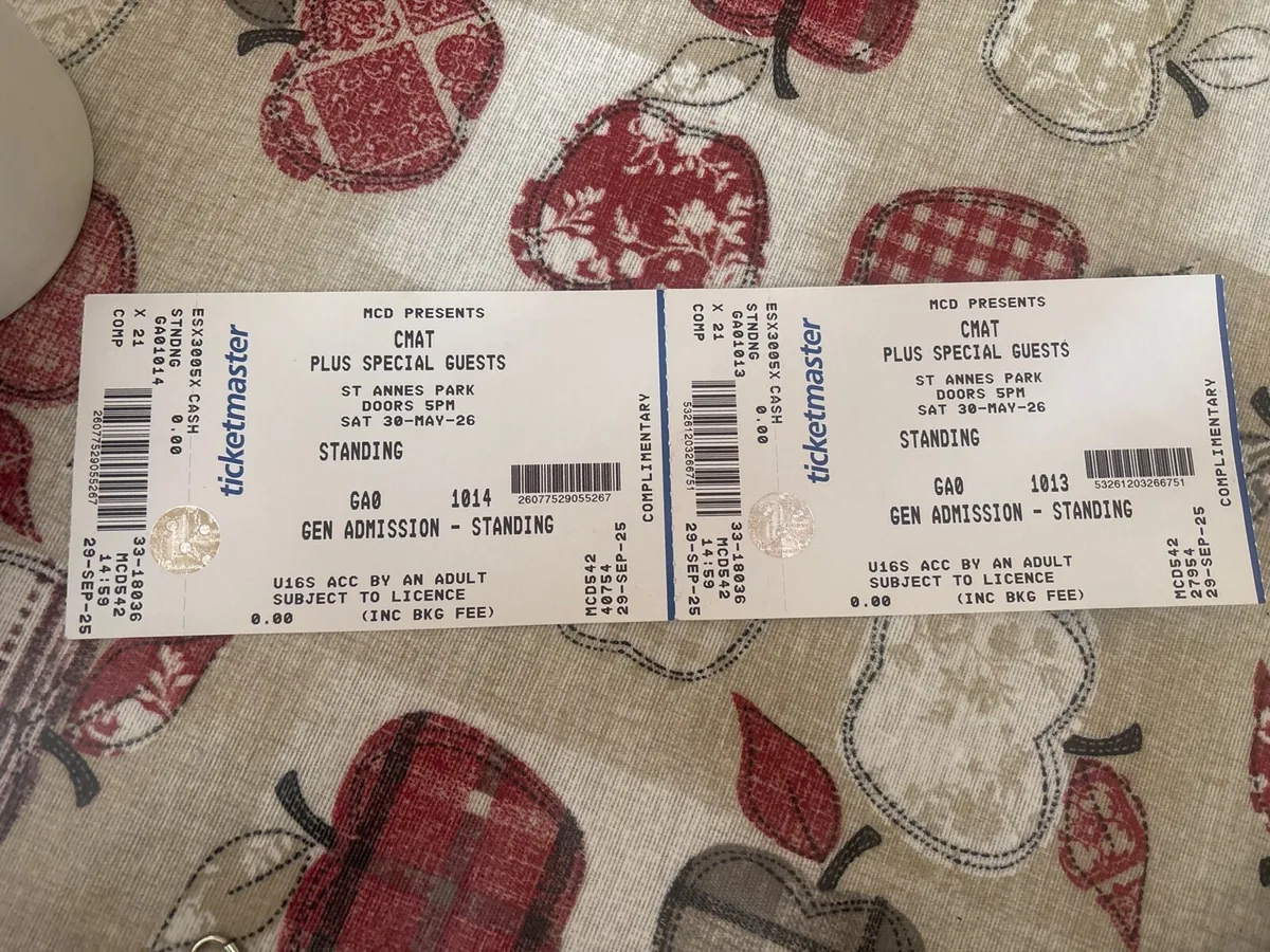 2 CMAT Tickets St Anne’s park Sat 30 May - Image 2