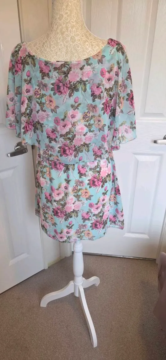 Beauty Angel Mint Floral Boho Tea Dress Chiffon Ov - Image 3