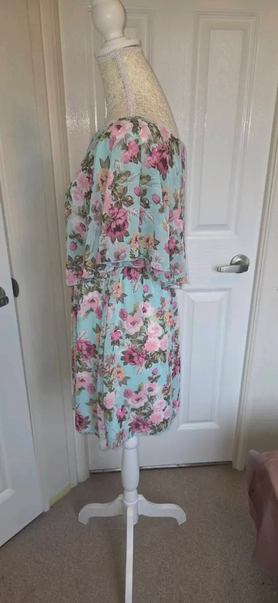 Beauty Angel Mint Floral Boho Tea Dress Chiffon Ov - Image 2