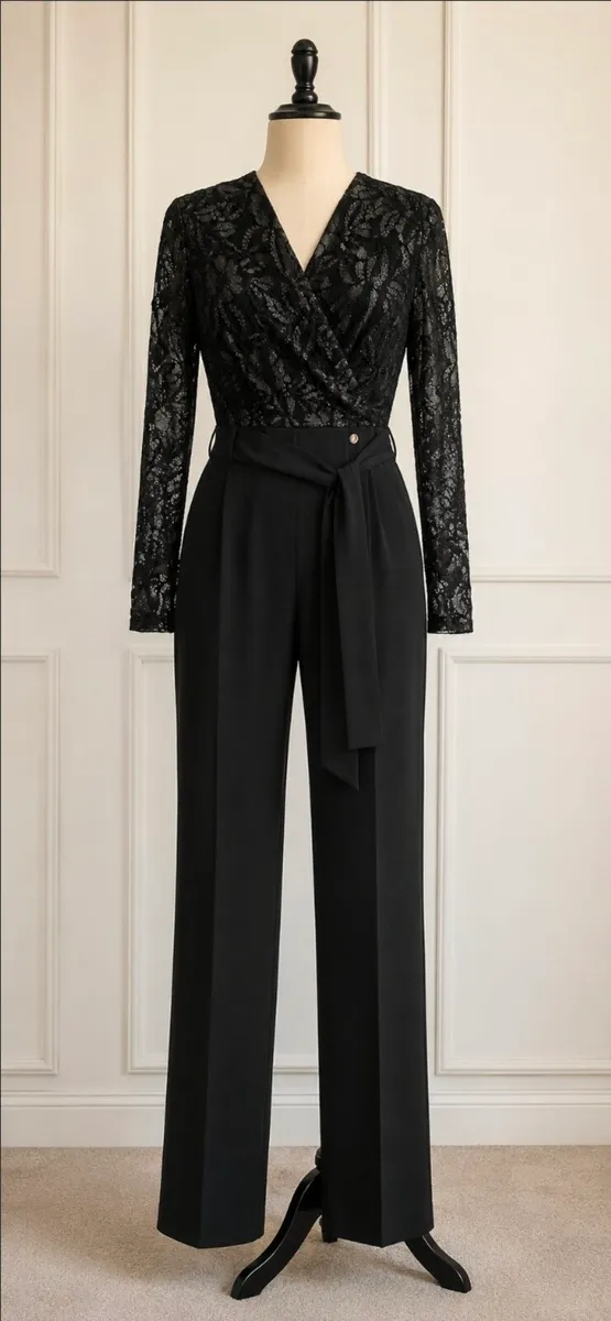 Rant & Rave Black Lace Wide Leg Jumpsuit S - Image 1
