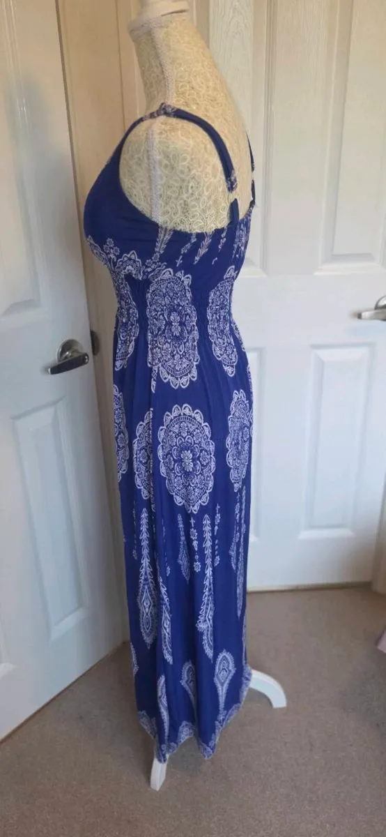 Blue White Boho Paisley Midi Maxi Dress Summer Hol - Image 2