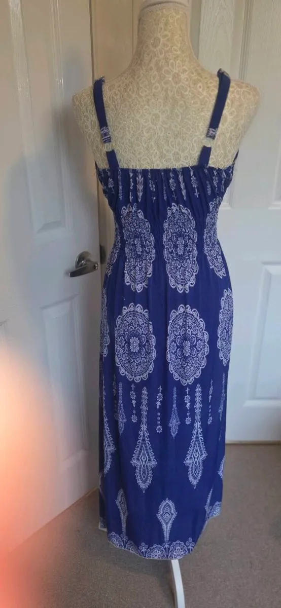 Blue White Boho Paisley Midi Maxi Dress Summer Hol - Image 3