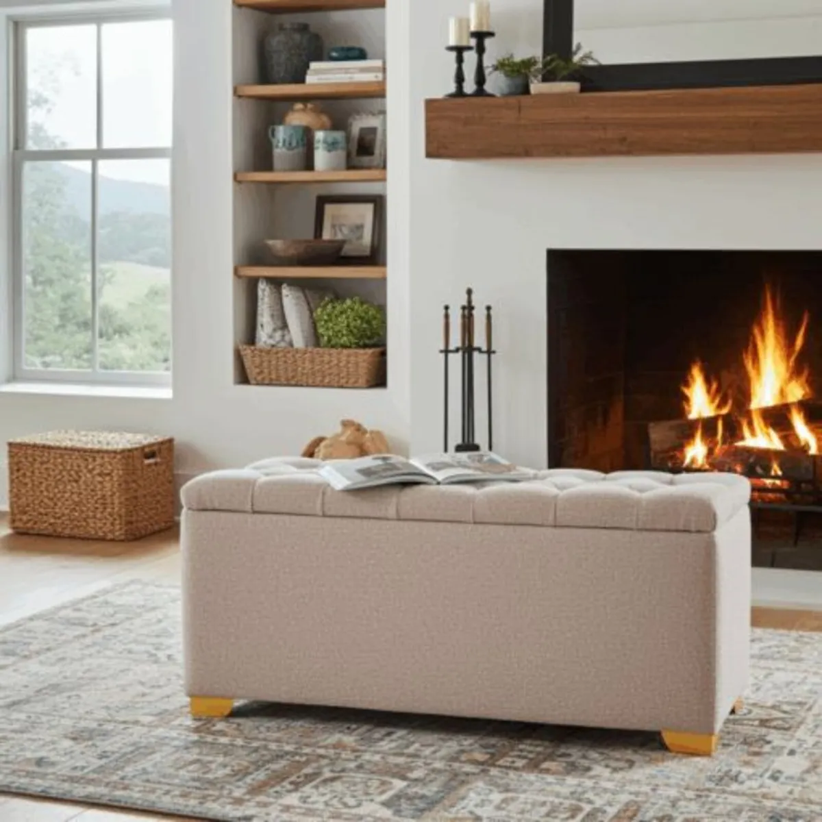 Elegance Boucle Ottoman with Storage 100x40cm - Image 1