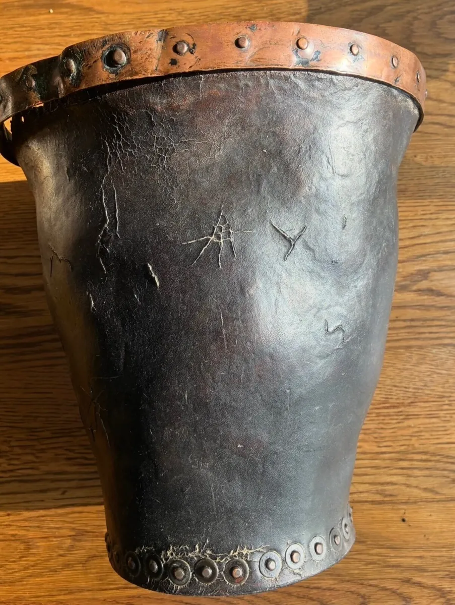 Antique Leather, Brass Coal Bucket. - Image 1