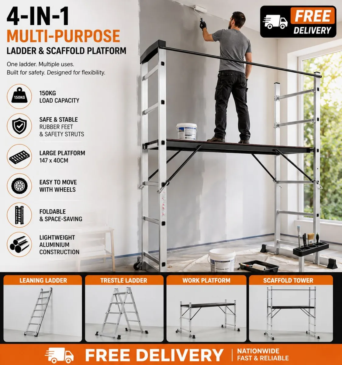 Ladder Scaffold Platform Aluminium Multi-Purpose F - Image 1