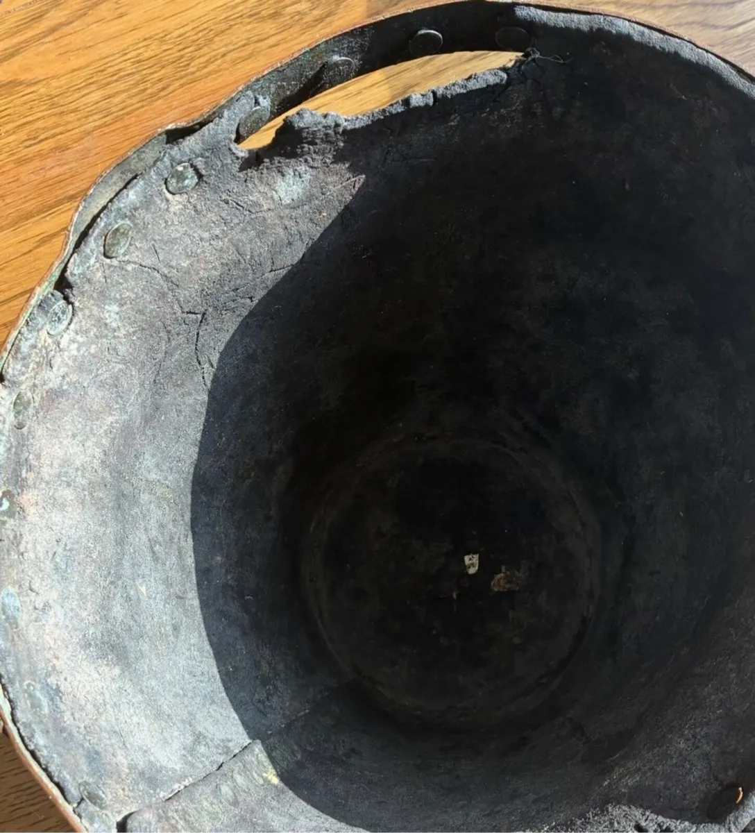 Antique Leather, Brass Coal Bucket. - Image 2