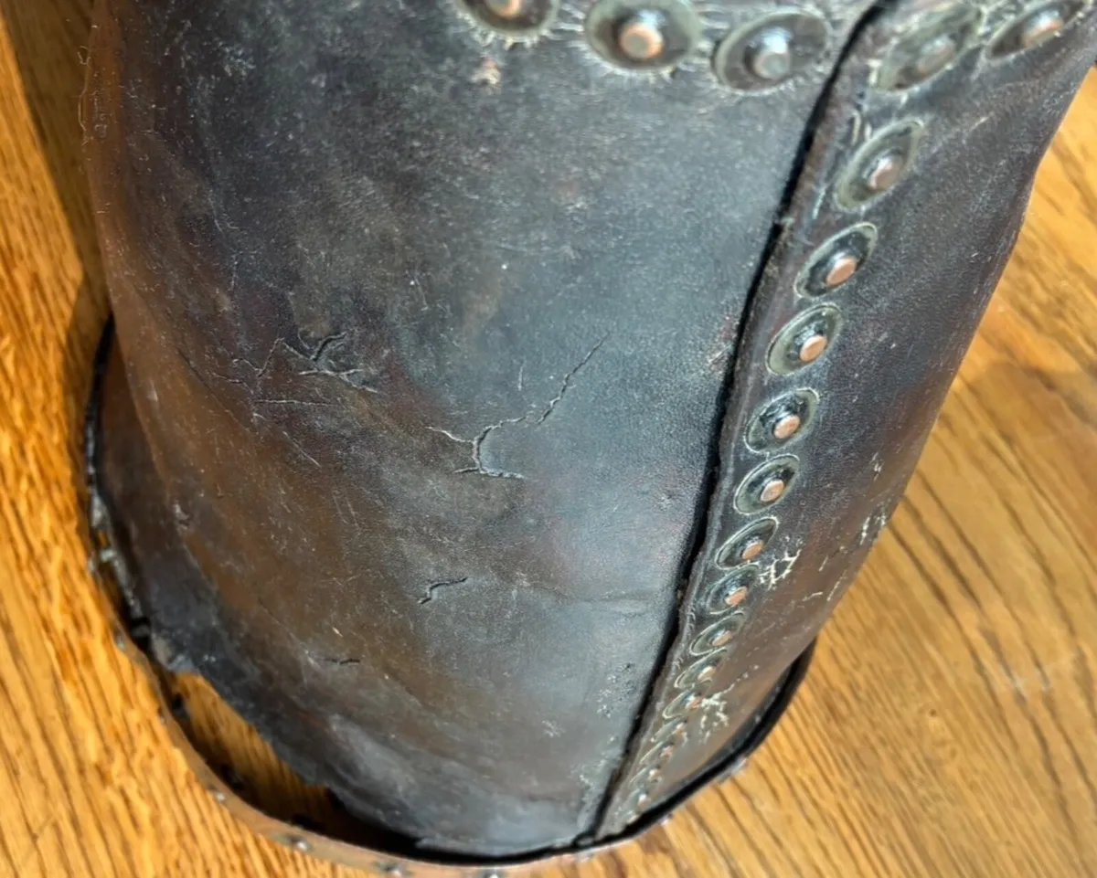 Antique Leather, Brass Coal Bucket. - Image 3