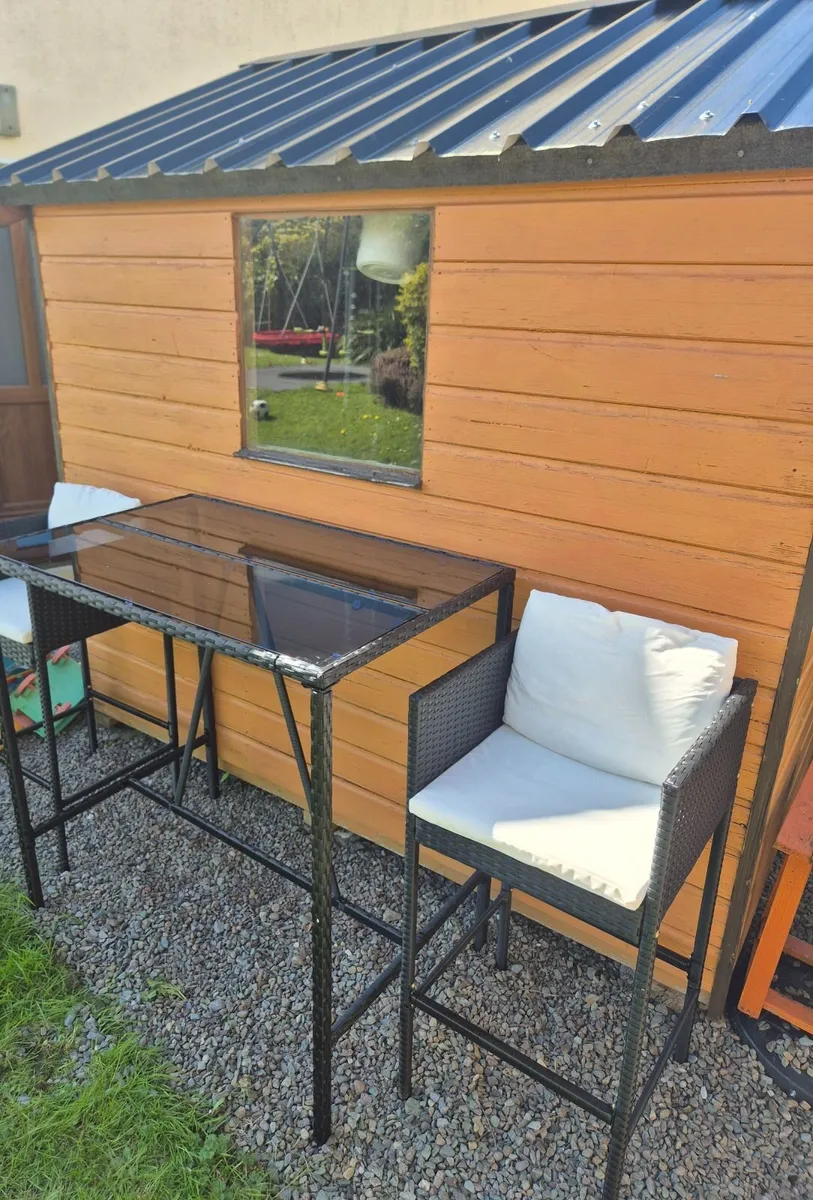 Rattan Outdoor Bar Chairs and Table - Image 1