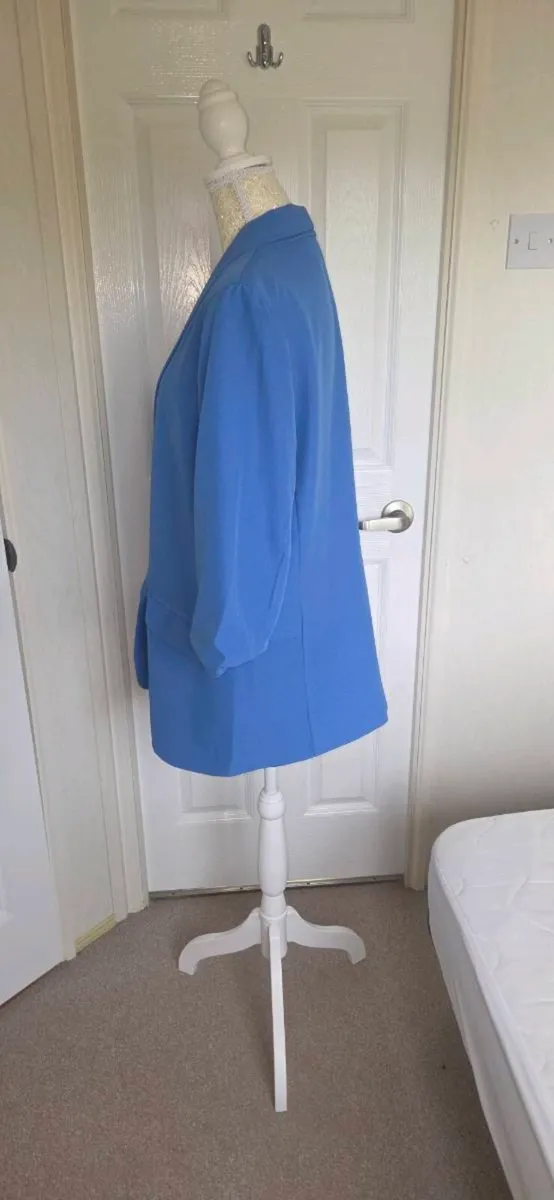 Electric Blue Open Front Blazer Jacket Ruched Slee - Image 3