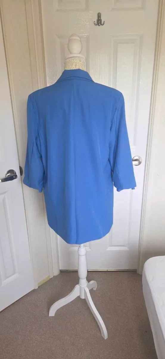 Electric Blue Open Front Blazer Jacket Ruched Slee - Image 4