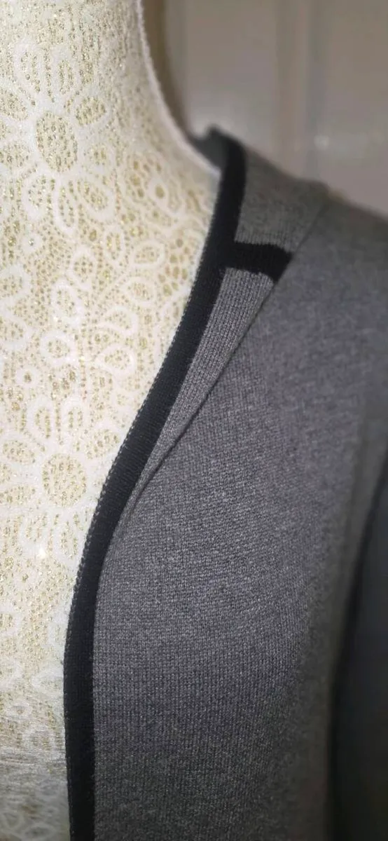 Grey Hooded Longline Cardigan Coatigan Contrast Tr - Image 3