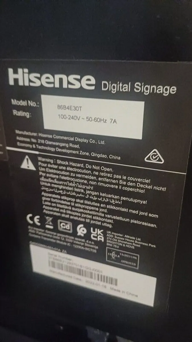 Hisense  86 inch 4K UHD digital  signage  display - Image 1