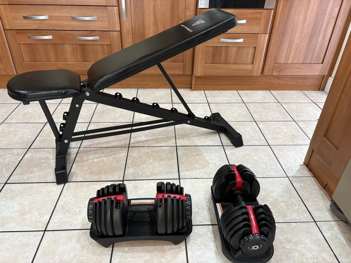 2.5KG TO 24KG SELECTABLE DUMBBELLS + WEIGHT BENCH! - Image 1