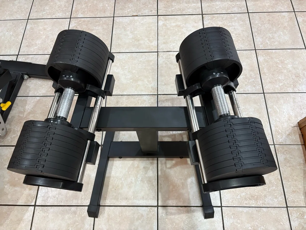 2KG - 32KG SELECTABLE DUMBBELLS, STAND + BENCH!! - Image 3