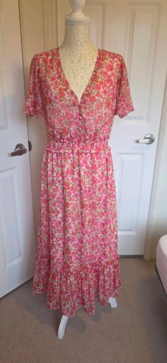 Savida Pink Floral Boho Maxi Dress Shirred Waist C - Image 1