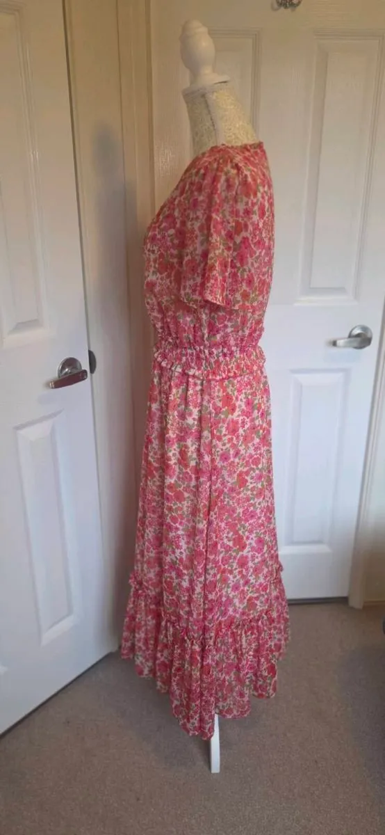 Savida Pink Floral Boho Maxi Dress Shirred Waist C - Image 2