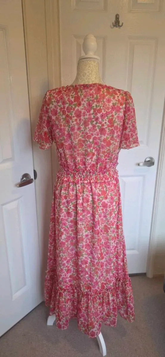 Savida Pink Floral Boho Maxi Dress Shirred Waist C - Image 3
