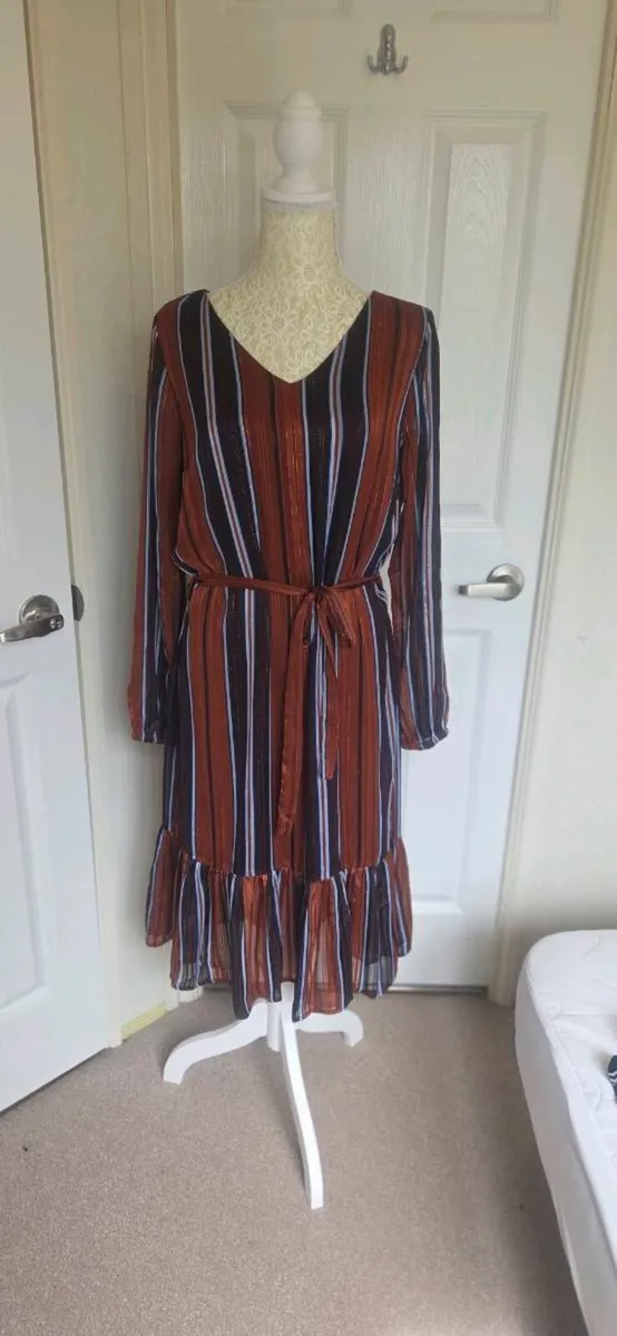 Fransa Rust Stripe Midi Dress Size 8 Boho Autumn S - Image 2