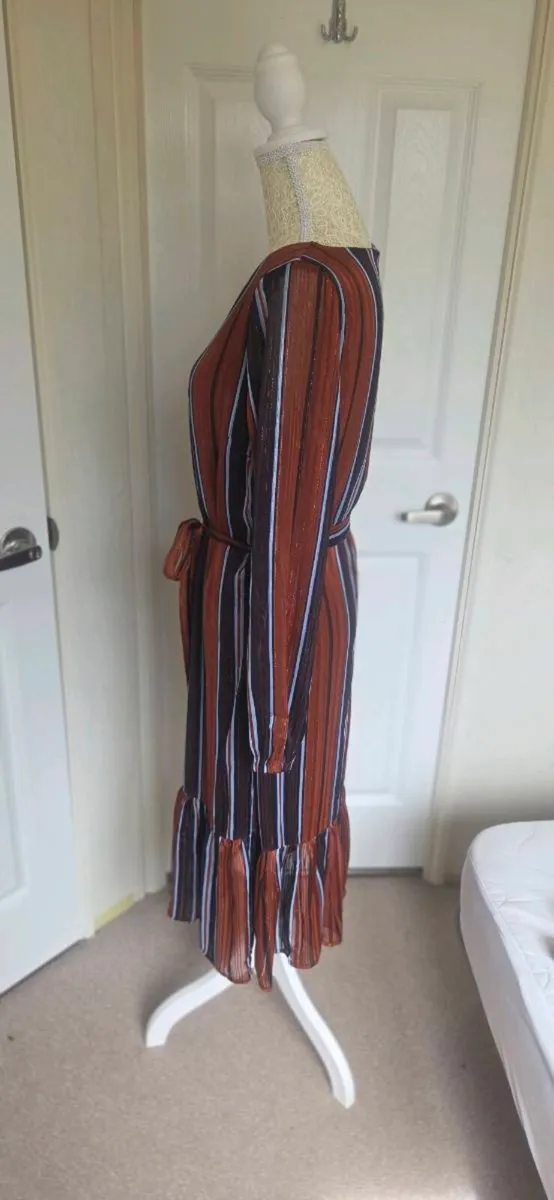 Fransa Rust Stripe Midi Dress Size 8 Boho Autumn S - Image 3