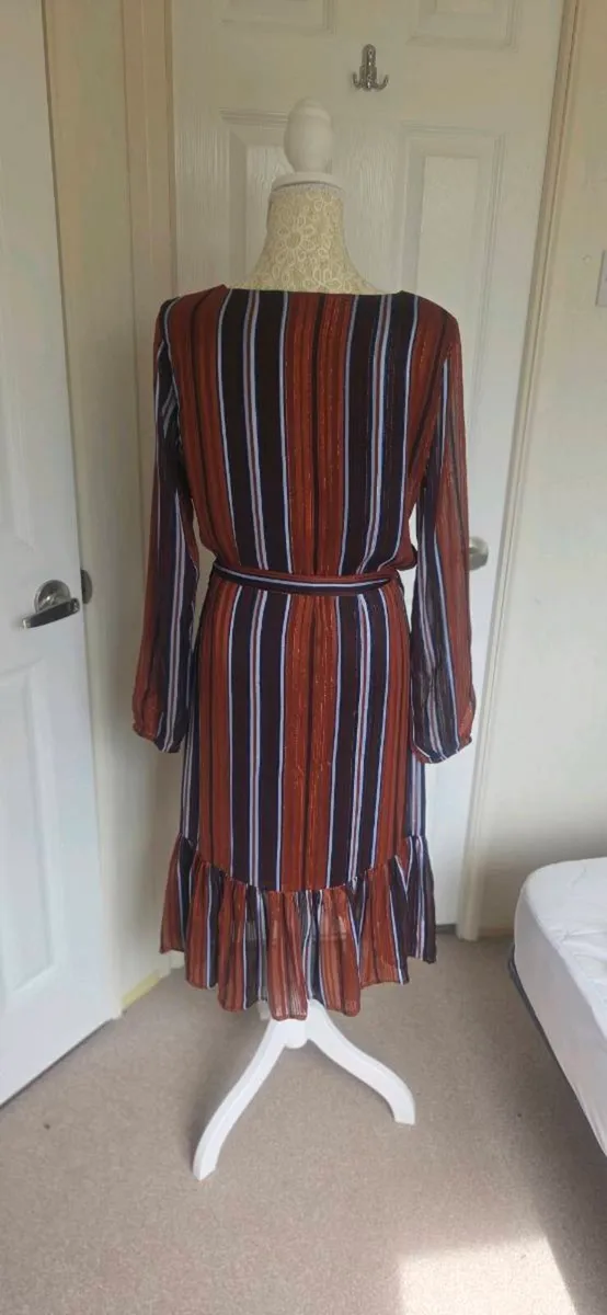 Fransa Rust Stripe Midi Dress Size 8 Boho Autumn S - Image 4