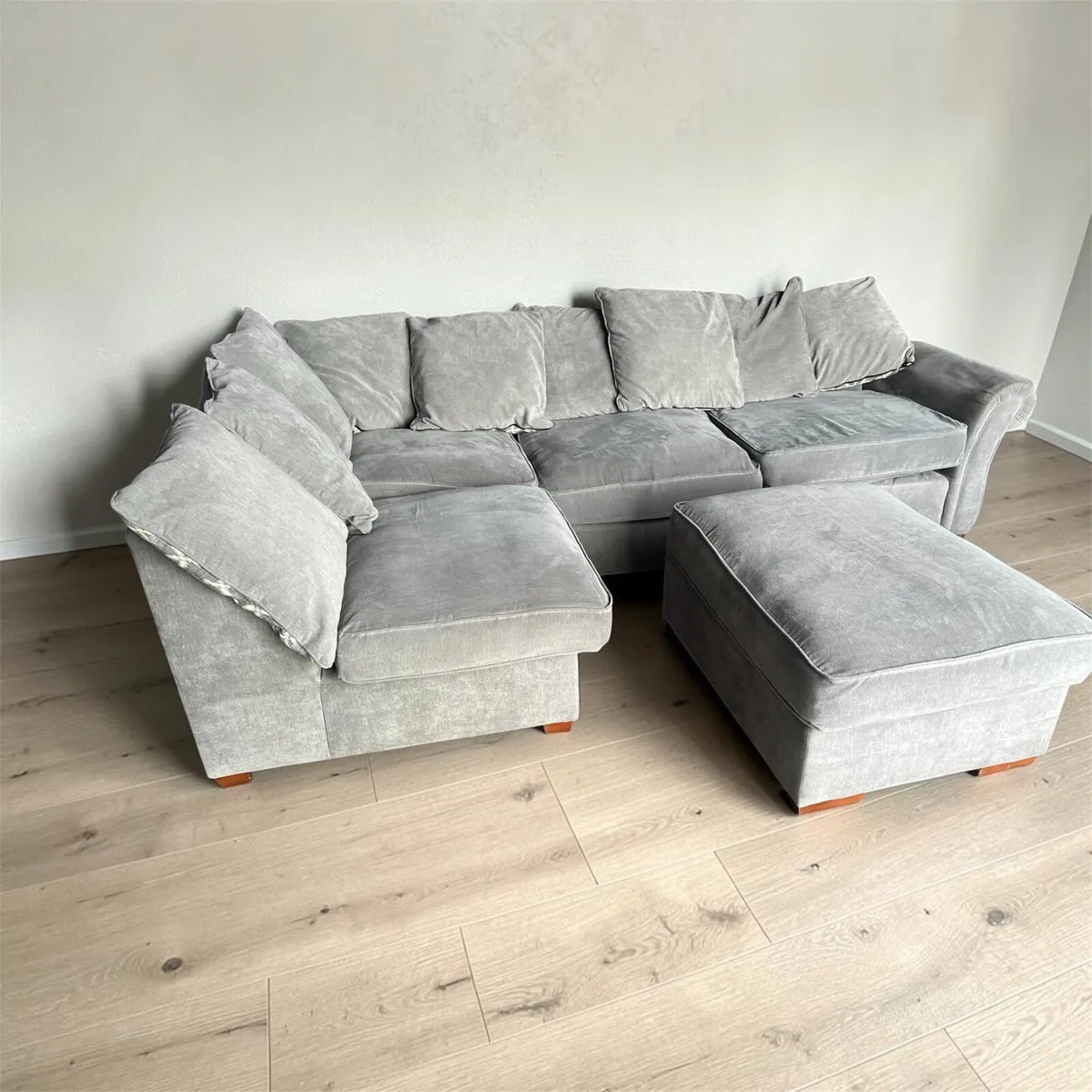 Grey corner sofa with matching footstool couch - Image 3