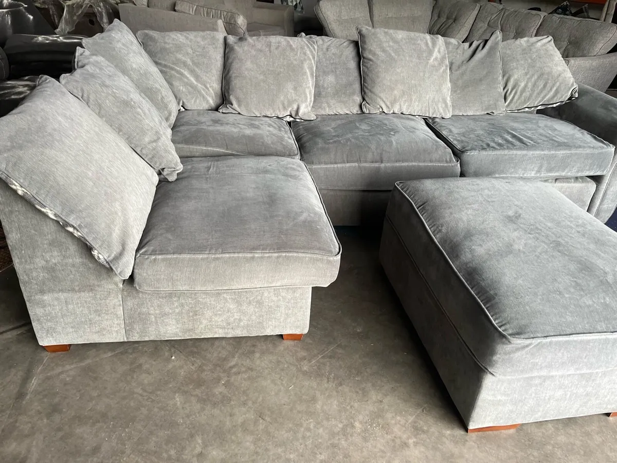 Grey corner sofa with matching footstool couch - Image 4