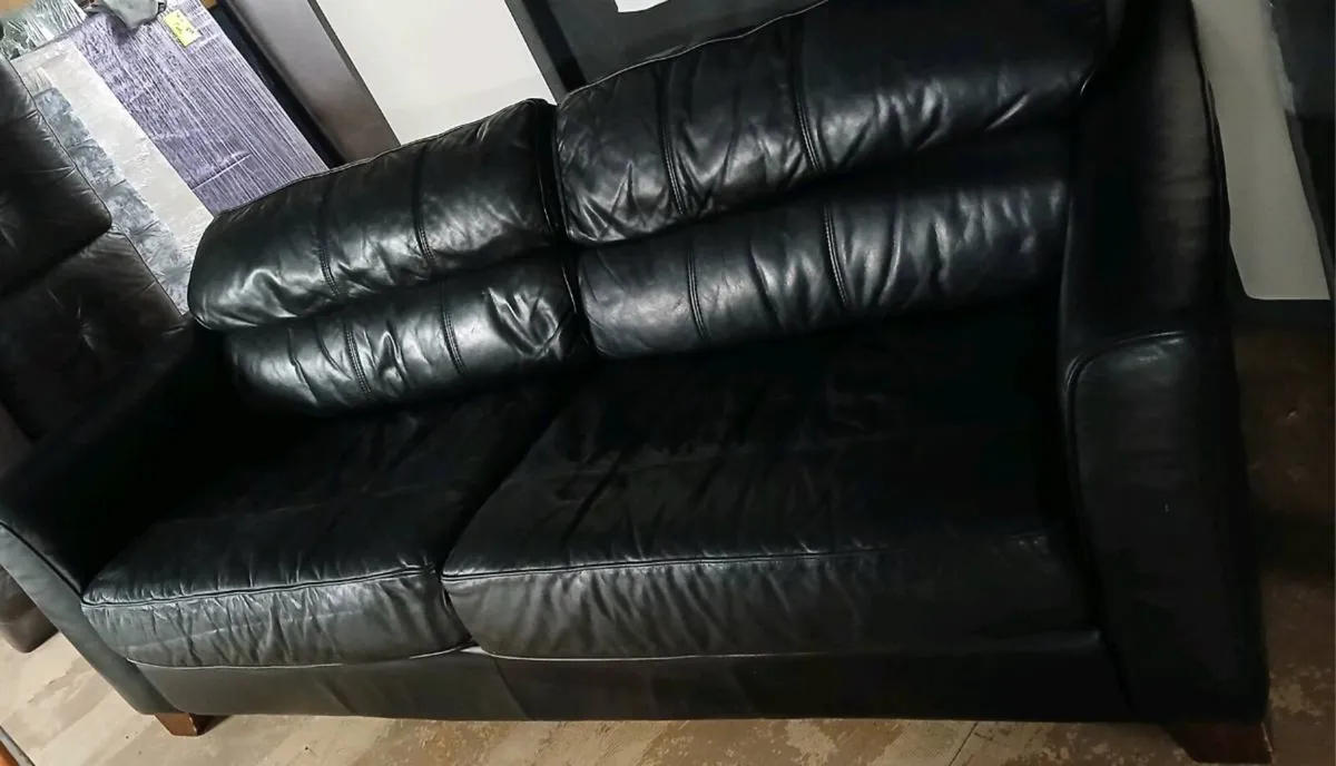 3 + 2 seater black leather sofa couch set - Image 2