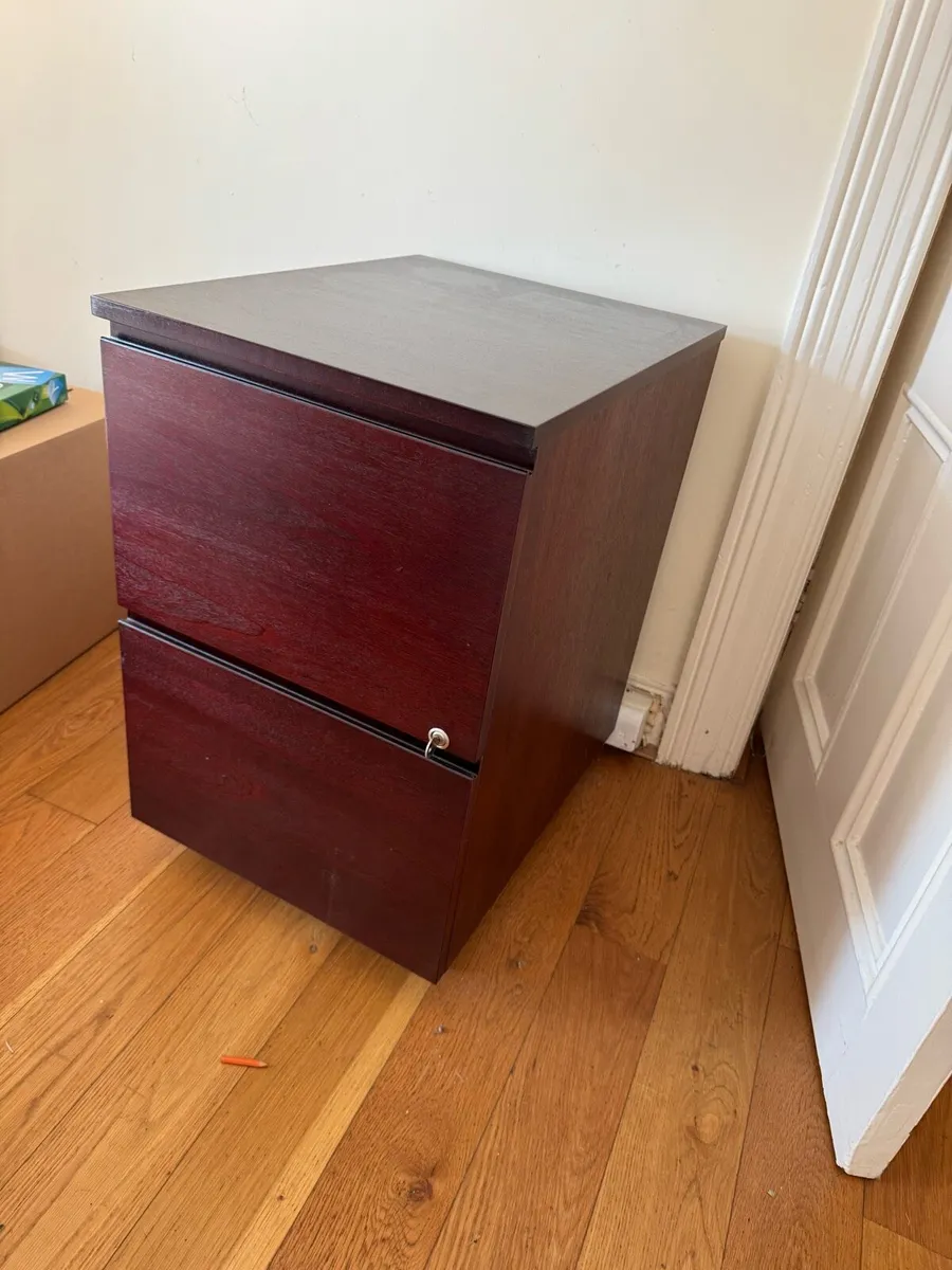 Two drawer Filling cabinet in dark solid wood - Image 1