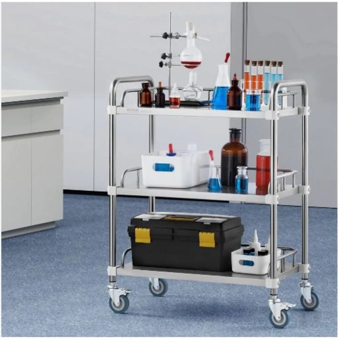 Lab Rolling Cart, 3-Shelf Stainless Steel - Image 1