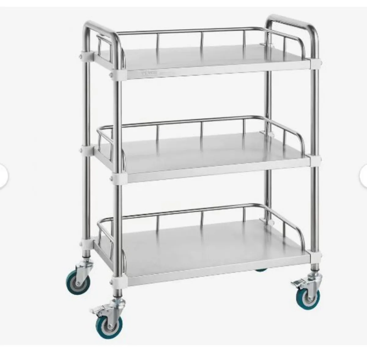 Lab Rolling Cart, 3-Shelf Stainless Steel - Image 3