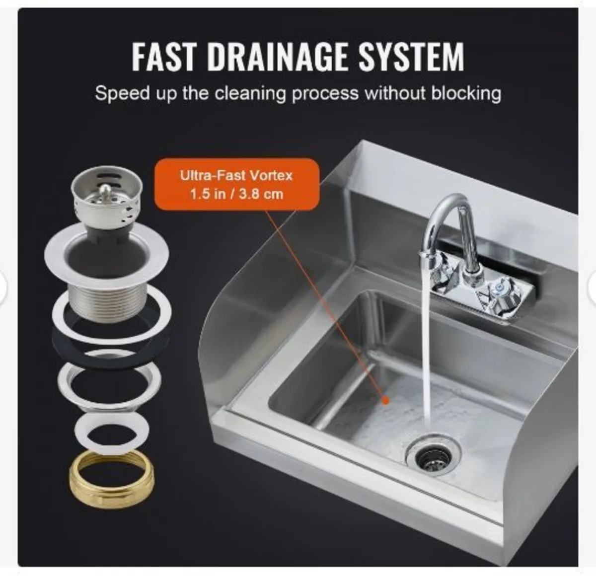 Commercial Hand Sink with Faucet and Side Splash - Image 1