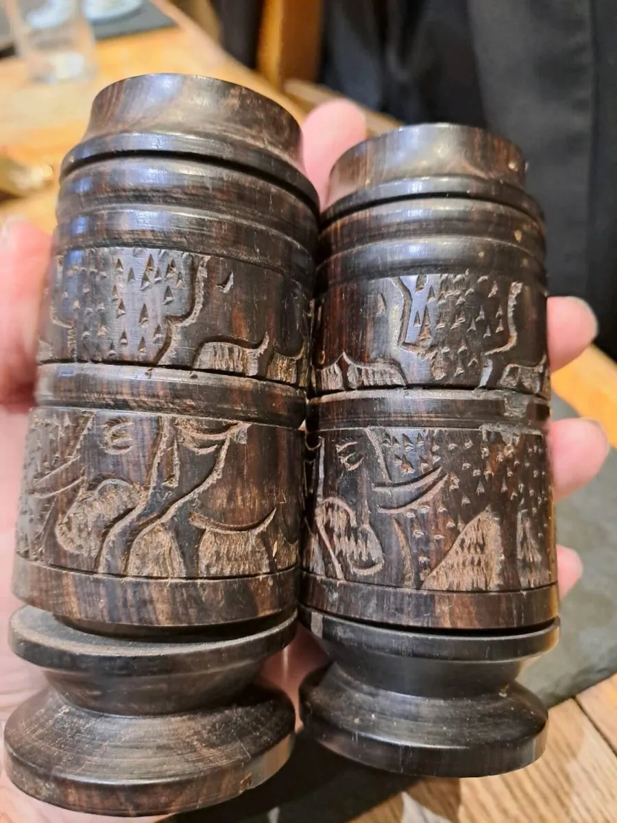 Vintage Hand Carved Hardwood Salt Pepper Shakers - Image 4