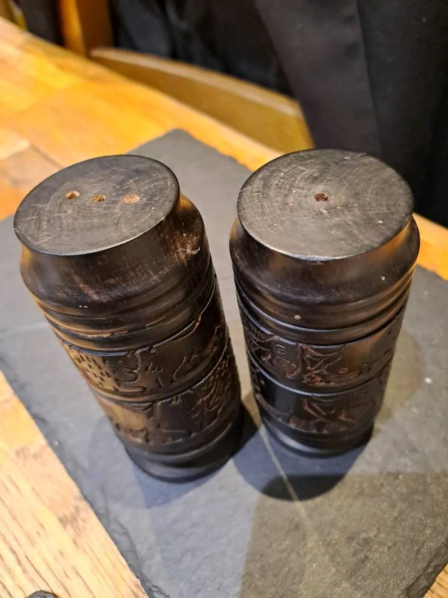 Vintage Hand Carved Hardwood Salt Pepper Shakers - Image 2