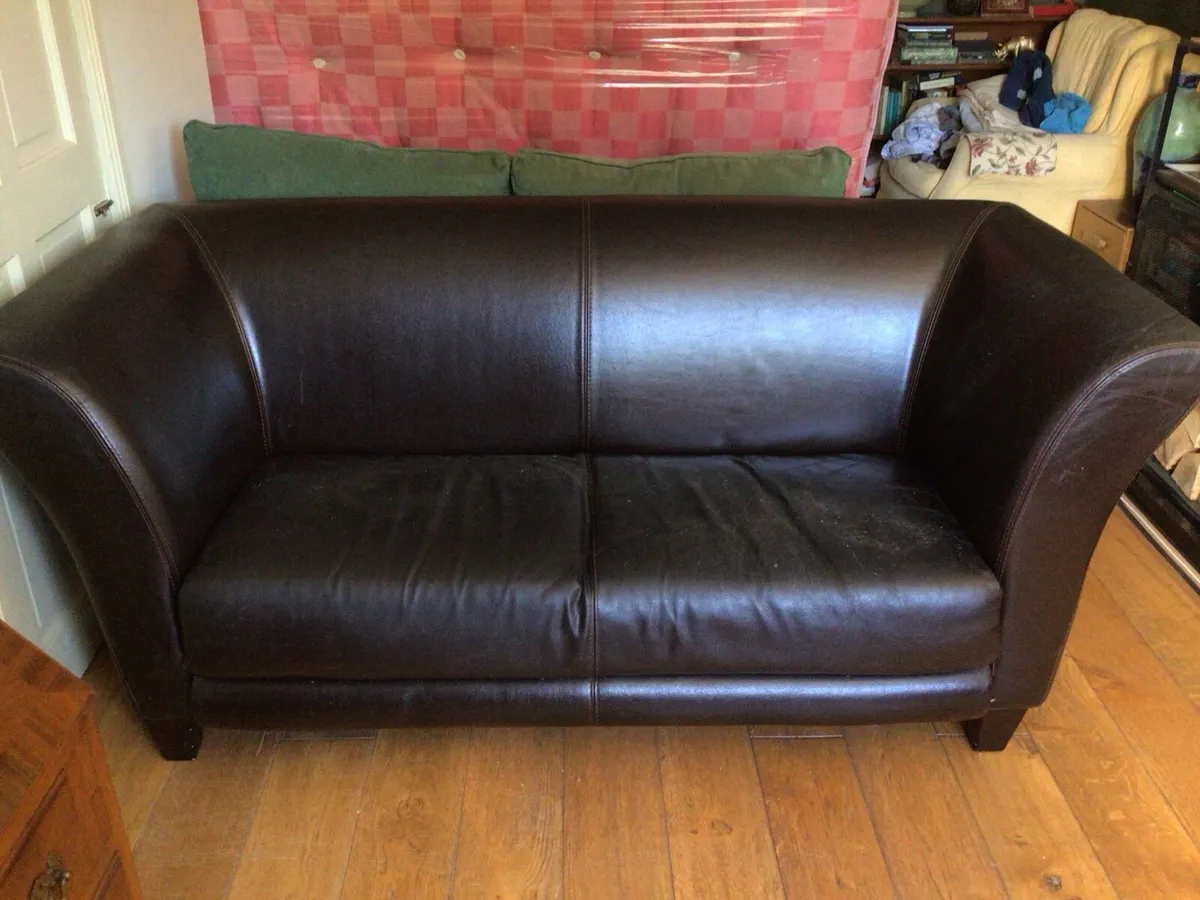Couch - black leather 3 seater - Image 2